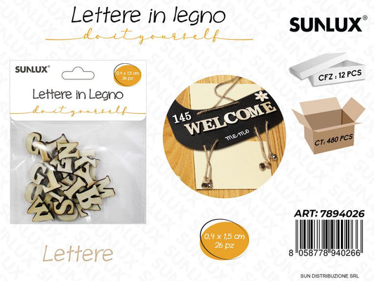 Lettere in Legno Nat. 0.4*1.5CM 26PCS