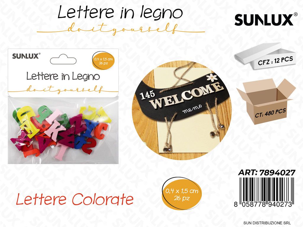Lettere in Legno Col. 0.4*1.5CM 26PCS