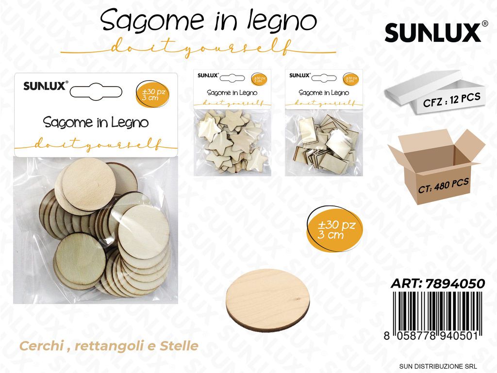Sagome in Legno Ass. 30PCS 3CM