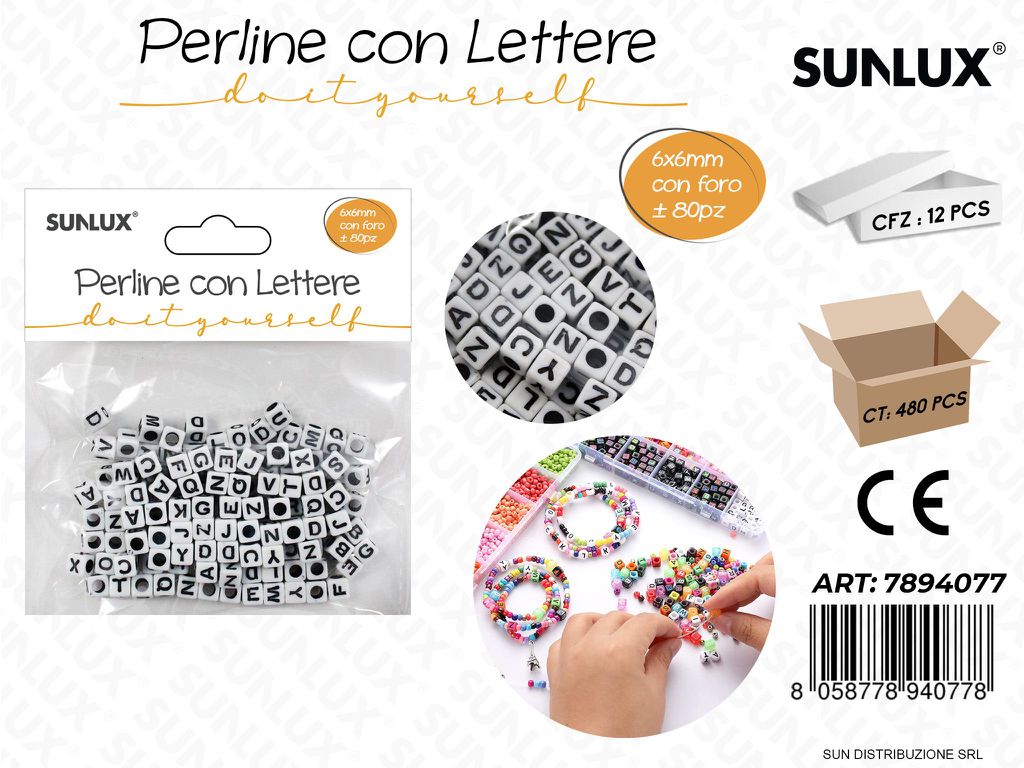 Perline con Lettere Forate BIA*NERO 6*6MM 80PCS
