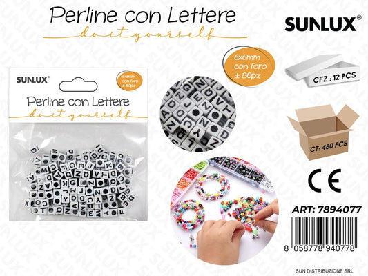 Perline con Lettere Forate BIA*NERO 6*6MM 80PCS