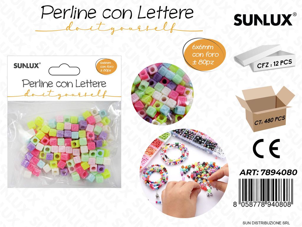 Perline con Lettere Forate Col. 6*6MM 80PCS