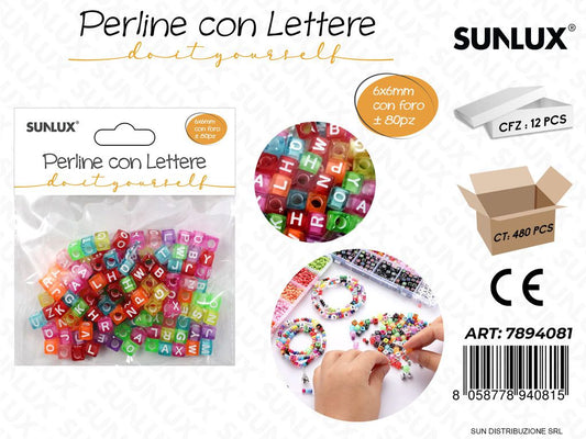 PERLINE CON LETTERE FORATE COL. 6*6MM 80PCS /PZ DA 12**