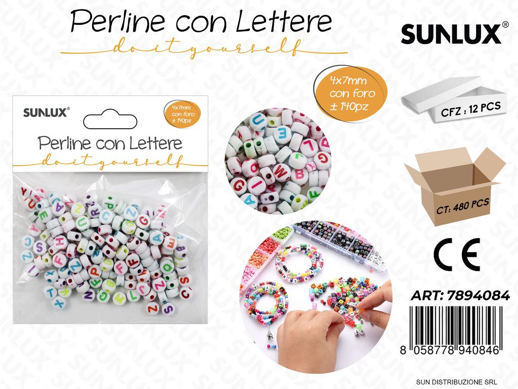 PERLINE CON LETTERE FORATE COL. 4*7MM 140PCS /PZ DA 12**