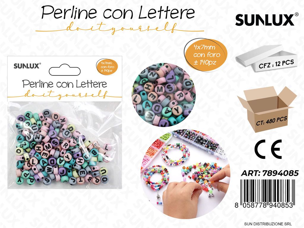 PERLINE CON LETTERE FORATE COL. 4*7MM 140PCS /PZ DA 12**