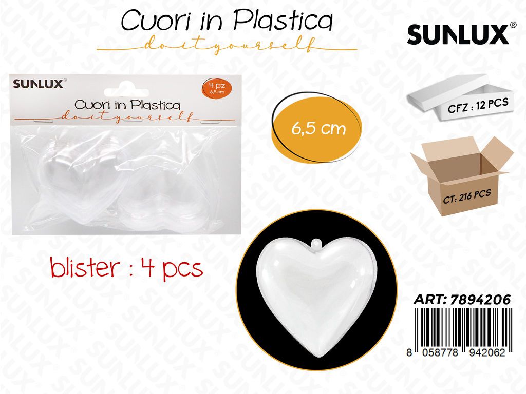 Cuori in Plastica 4PCS 6.5CM