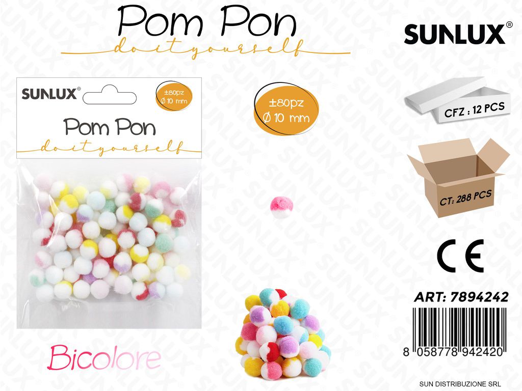 Pompon Bicolore Ass. D.10MM 80PCS