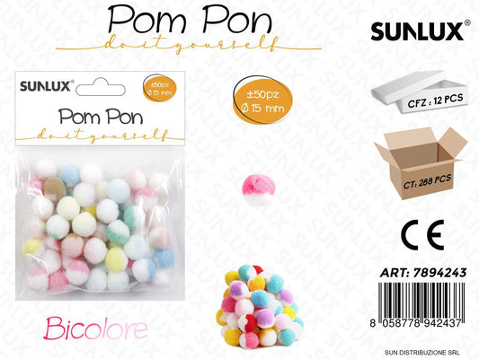 Pompon Bicolore Ass. D.15MM 50PCS