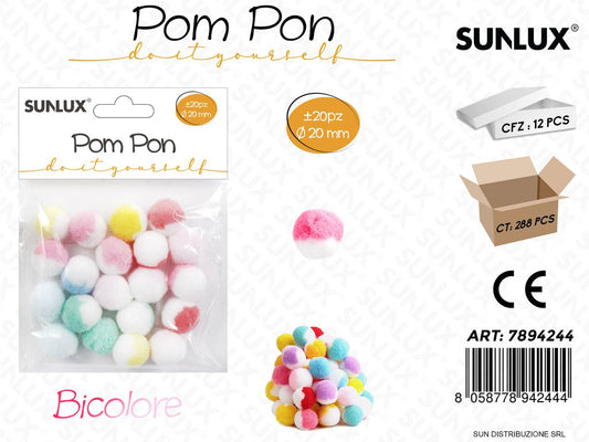 Pompon Bicolore Ass. D.20MM 20PCS