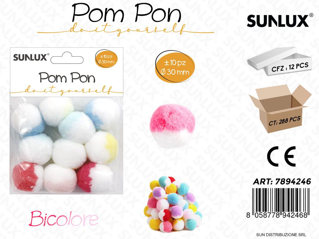 Pompon Bicolore Ass. D.30MM 10PCS