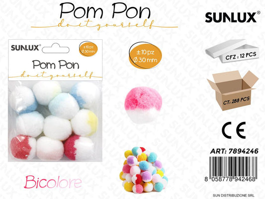 Pompon Bicolore Ass. D.30MM 10PCS