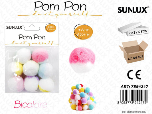 Pompon Bicolore Ass. D.35MM 8PCS