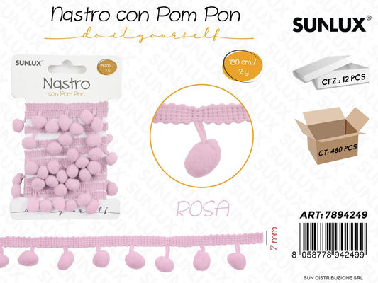 Nastro con Pom Pon Rosa 7MM*180CM