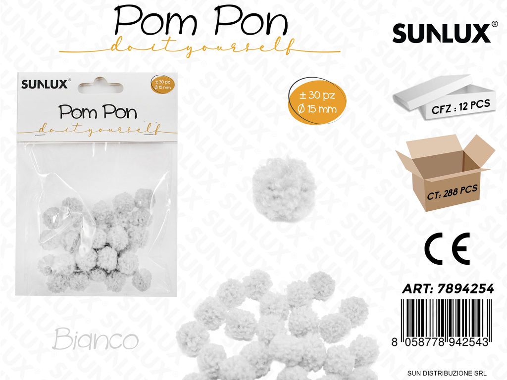 Pompon Bianco D.15MM-30PCS