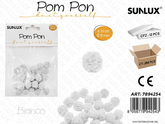 Pompon Bianco D.15MM-30PCS