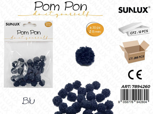 Pompon Blu Scuro D.15MM-30PCS