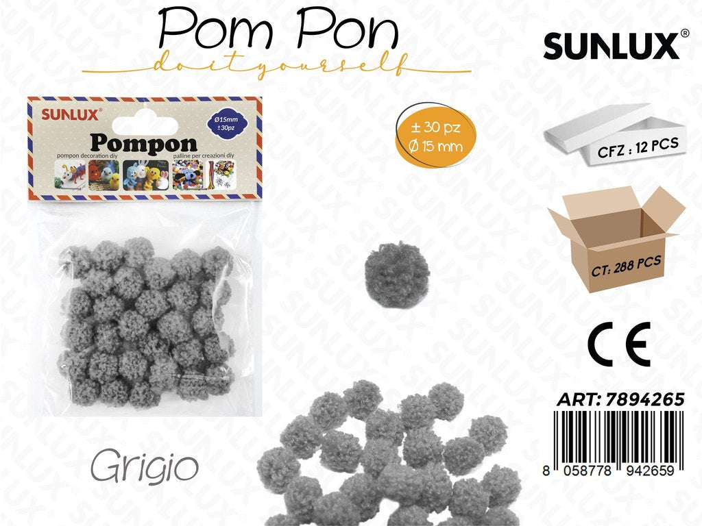 Pompon Grigio D.15MM-30PCS
