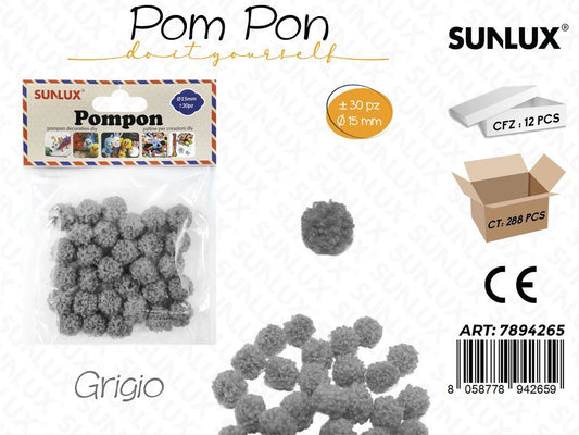 Pompon Grigio D.15MM-30PCS