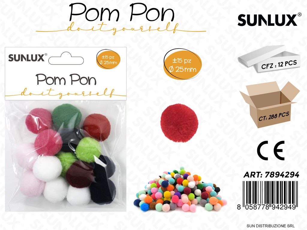 Pom Pon Colori Ass. 15PCS D.25MM