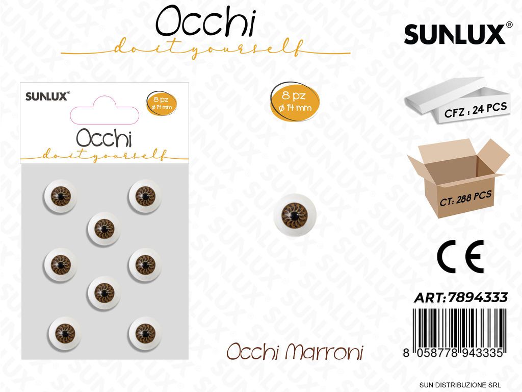 Occhi Dec. Marroni 8PCS D.14MM