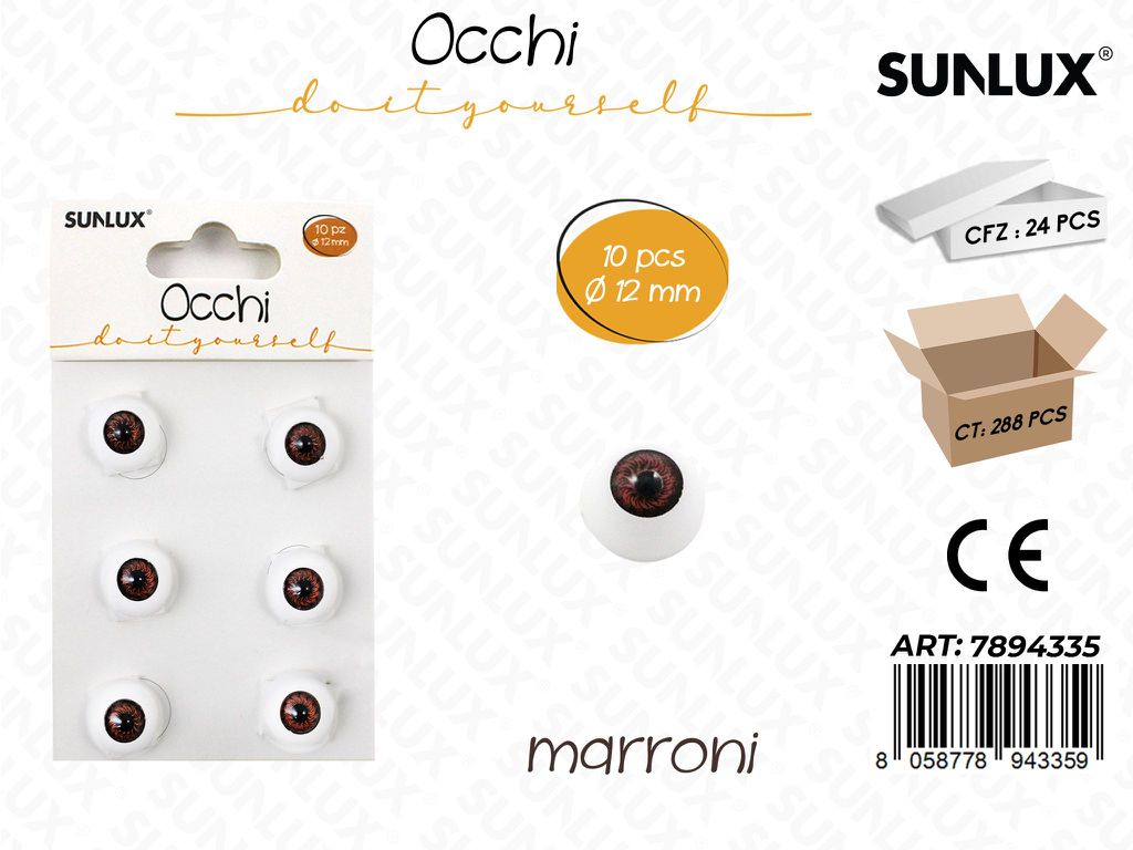 Occhi Dec. Marrone 10PCS D.12MM