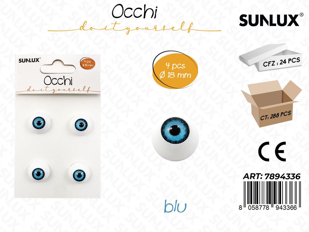 Occhi Dec. Blu 4PCS D.18MM