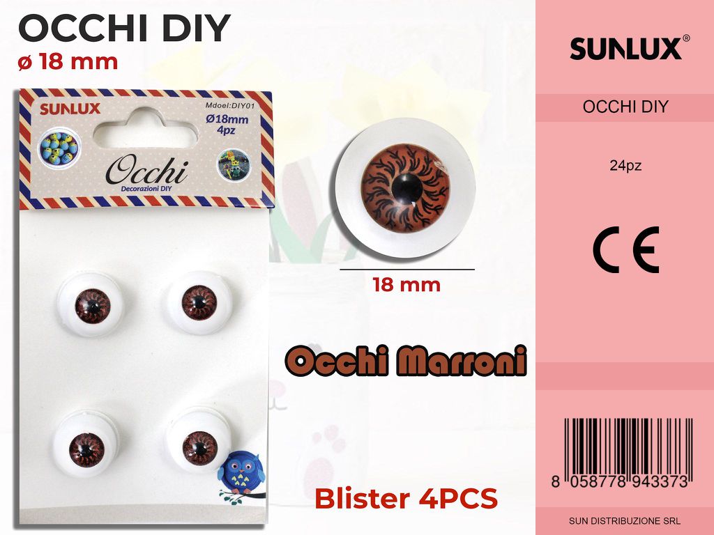 Occhi Plastica 18 Mm Marrone