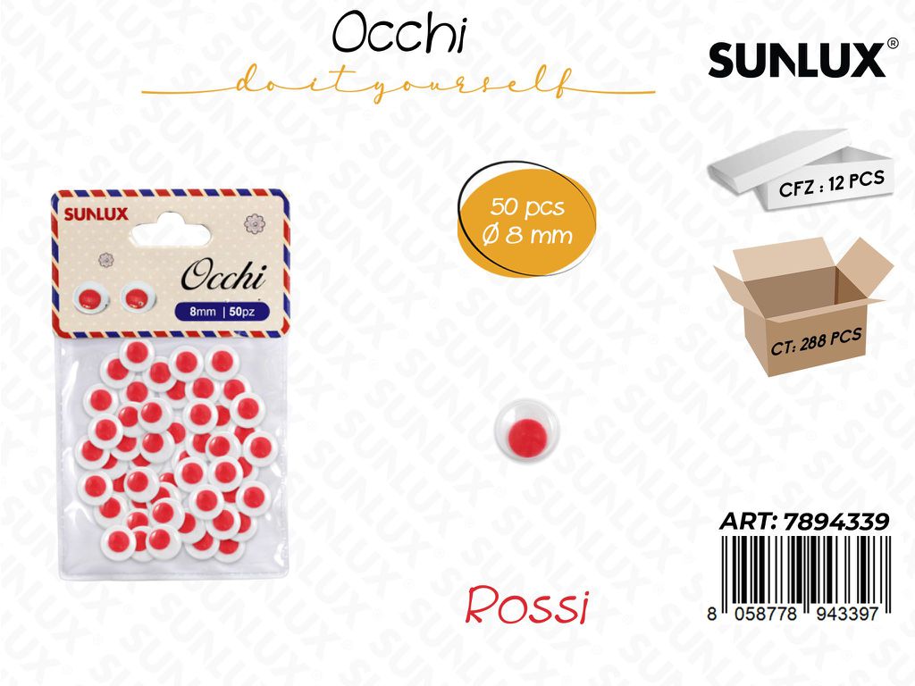 Occhi Dec. Rosso 50PCS D.8MM