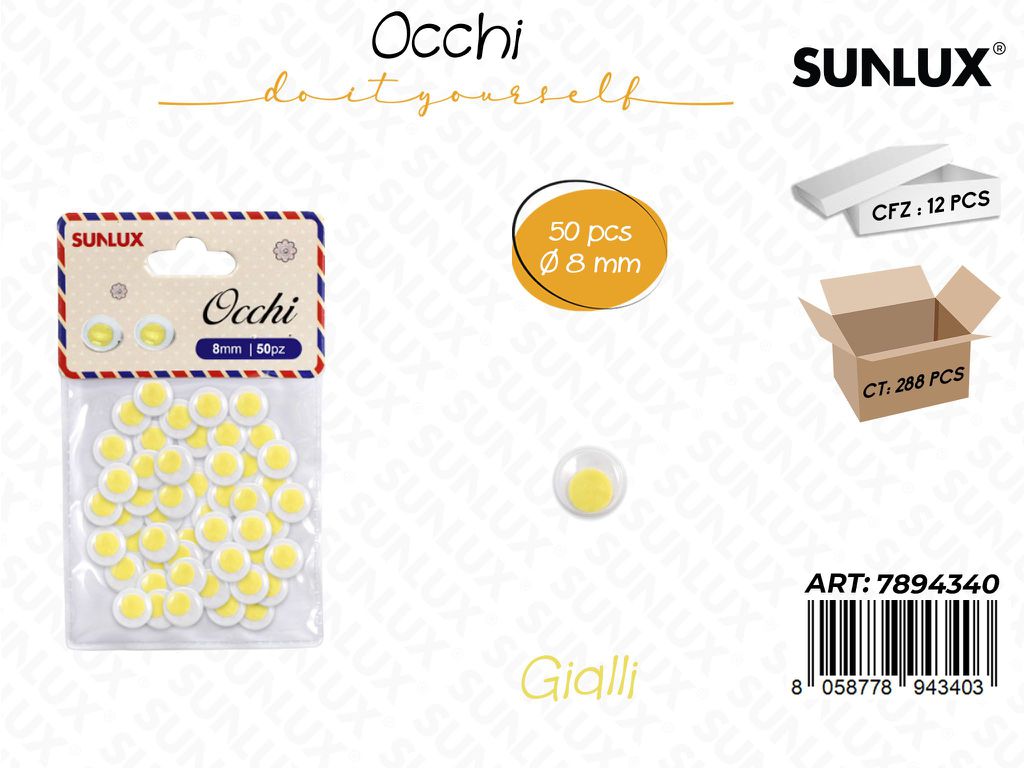 Occhi Dec. Giallo 50PCS D.8MM