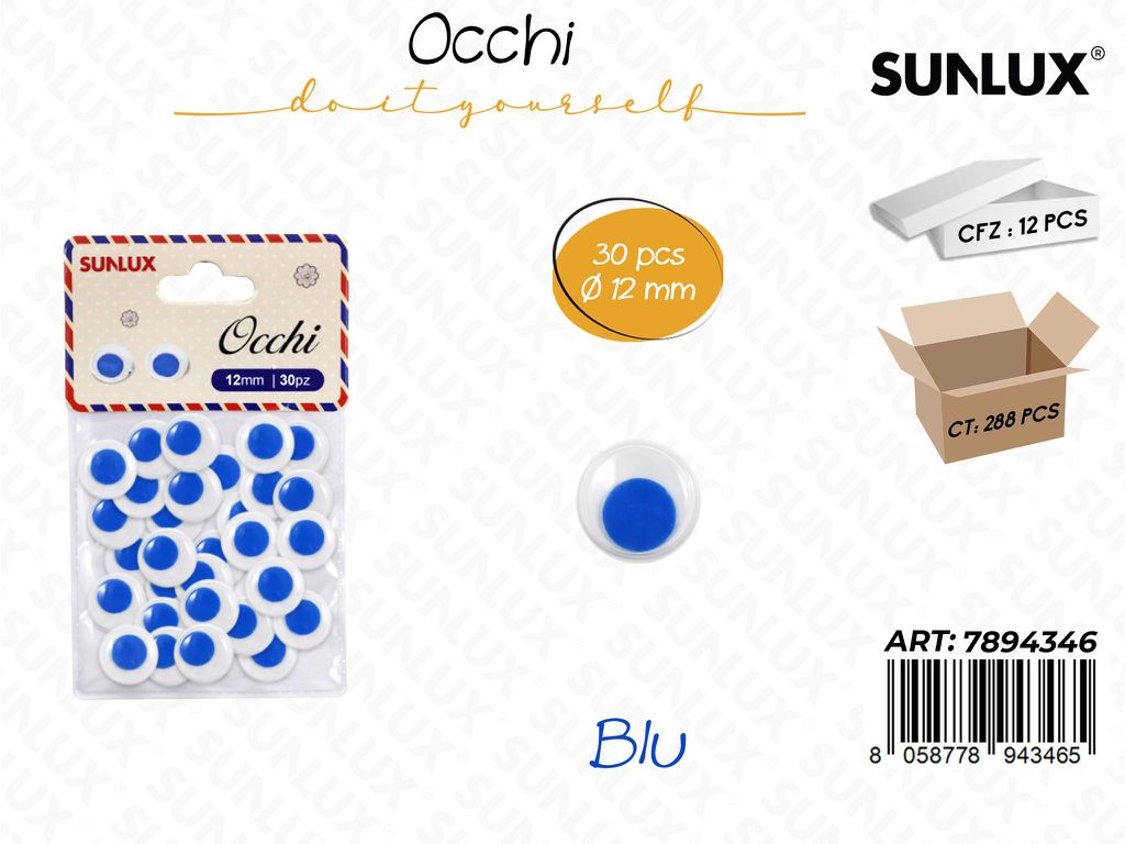 Occhi Dec. Blu 30PCS D.12MM