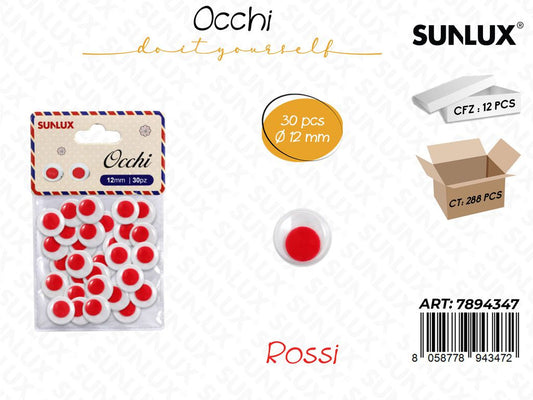 Occhi Dec. Rosso 30PCS D.12MM