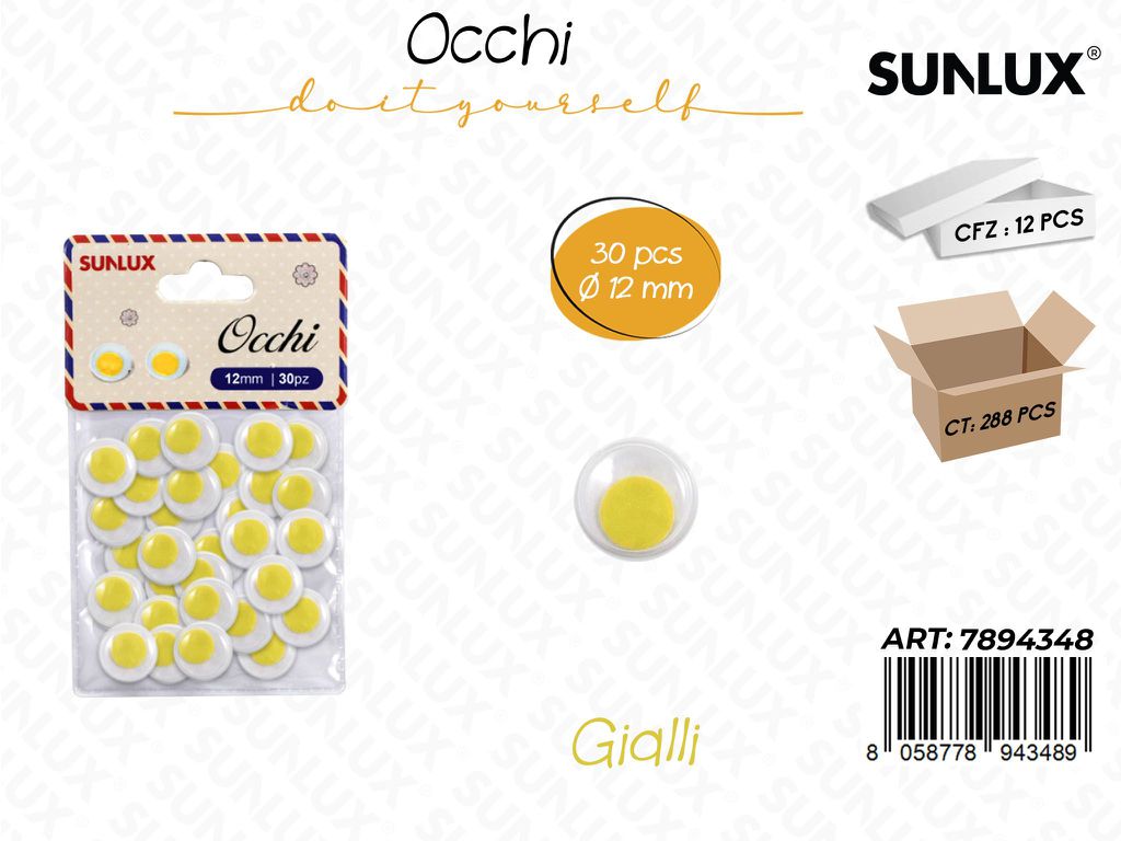 Occhi Dec. Giallo 30PCS D.12MM