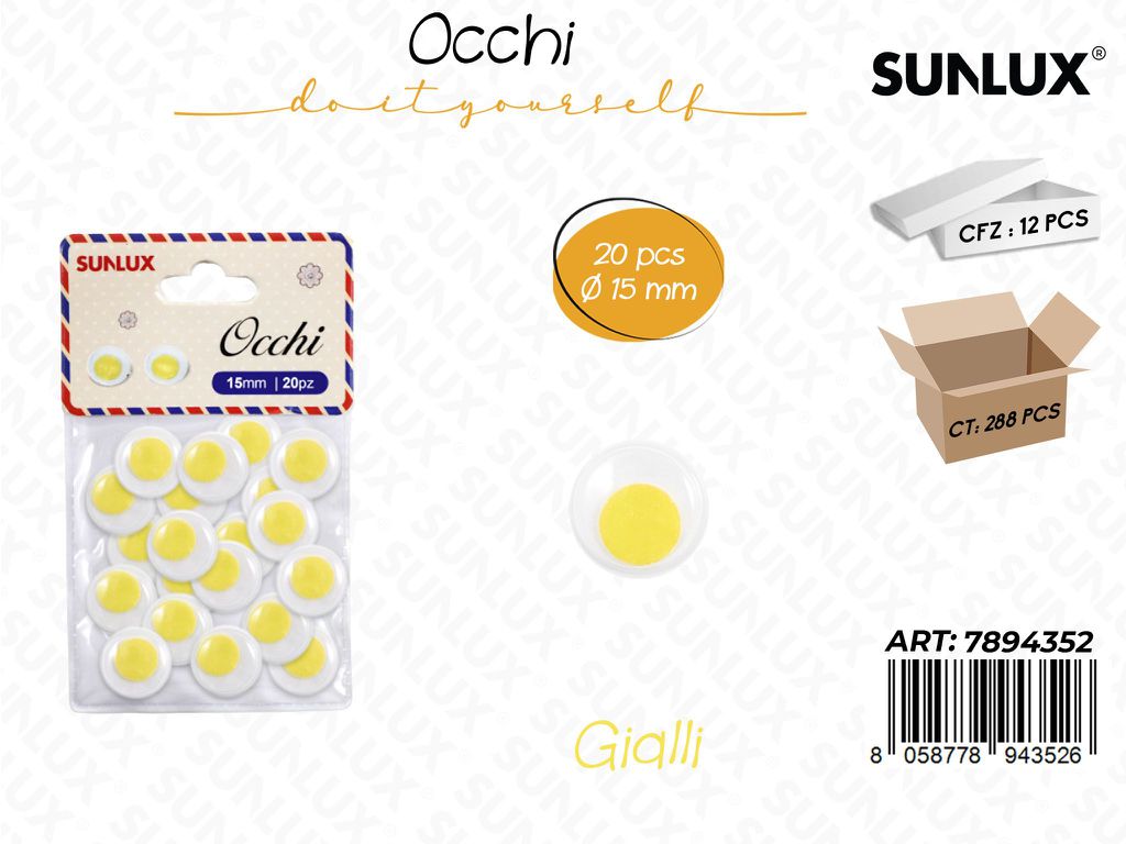Occhi Dec. Giallo 20PCS D.15MM