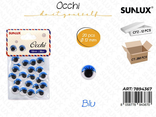 Occhi Dec. c/ Ciglia Blu 20PCS D.12MM
