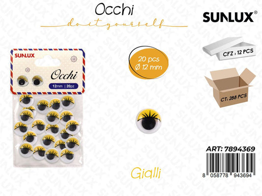 Occhi Dec. c/ Ciglia Giallo 20PCS D.12MM