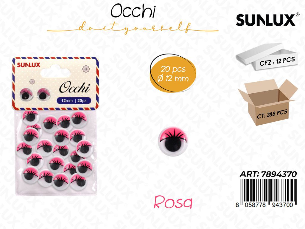 Occhi Dec. c/ Ciglia Rosa 20PCS D.12MM
