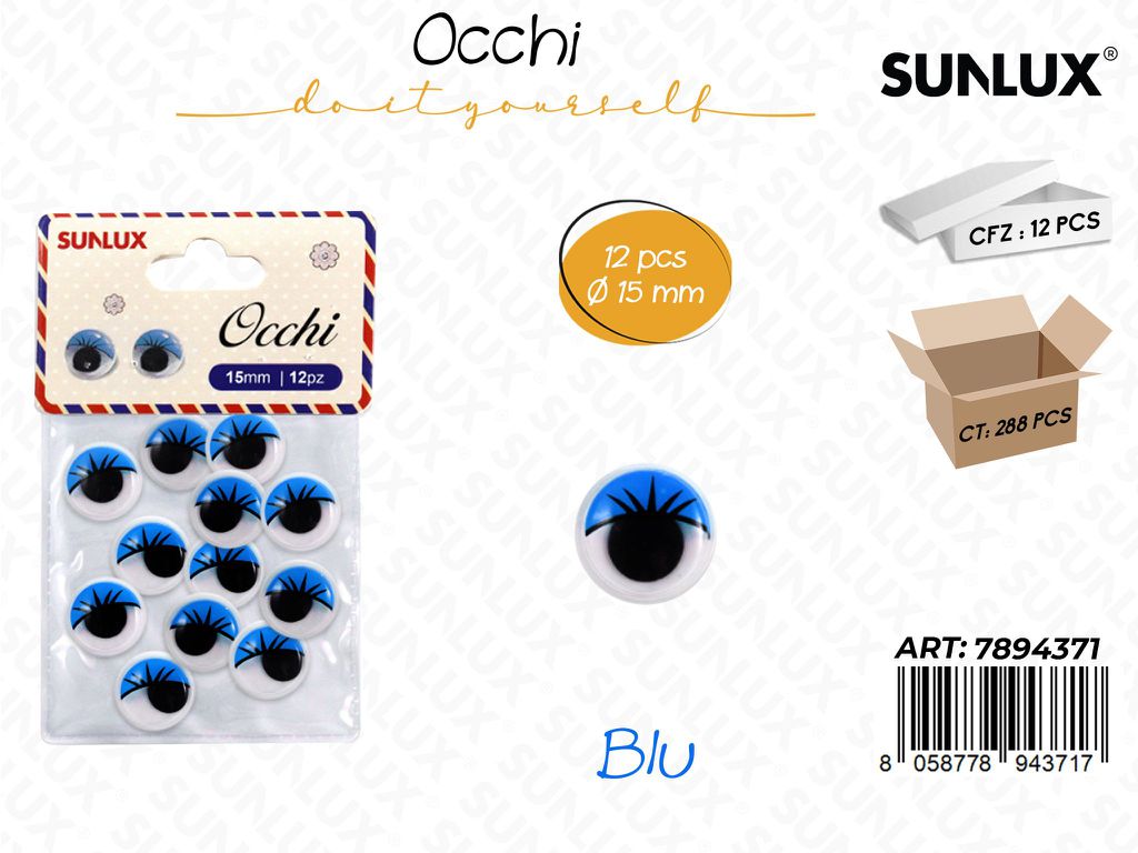 Occhi Dec. c/ Ciglia Blu 12PCS D.15MM