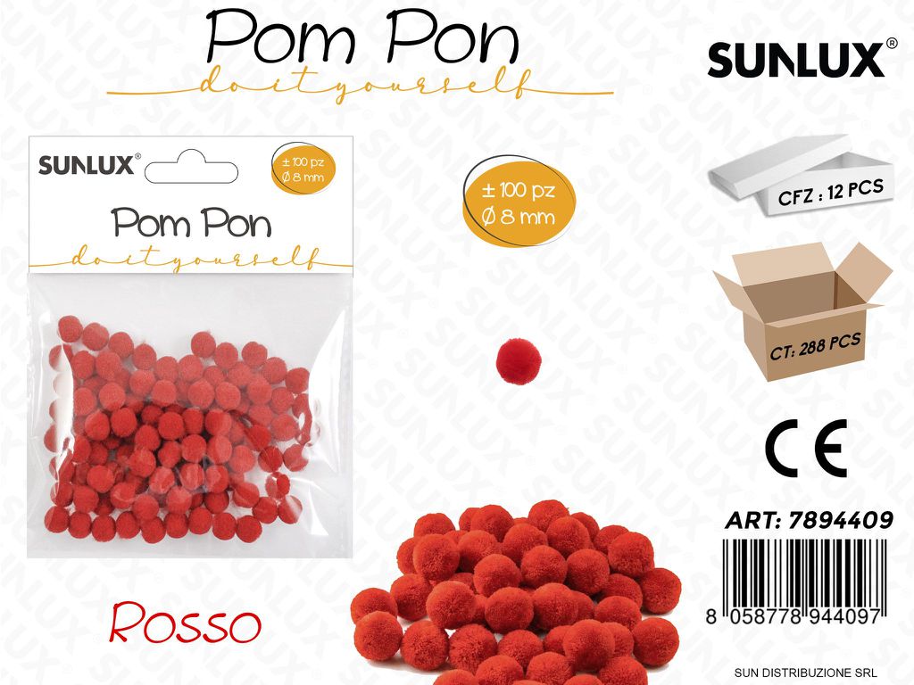Pom Pon Rosso D.8MM 100PCS