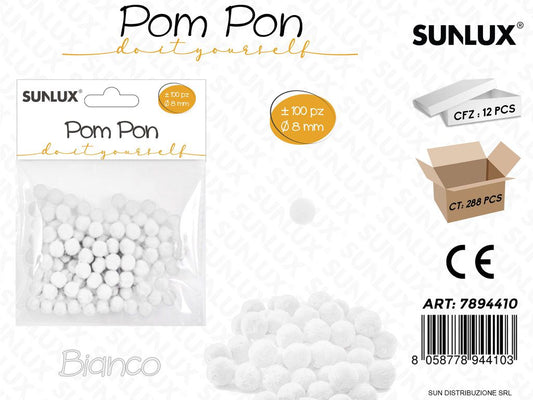 Pom Pon Bianco D.8MM 100PCS