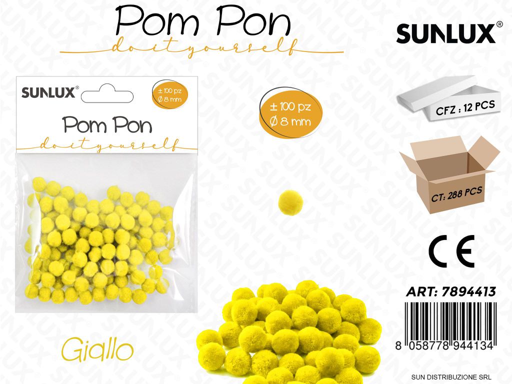 Pom Pon Giallo D.8MM 100PCS