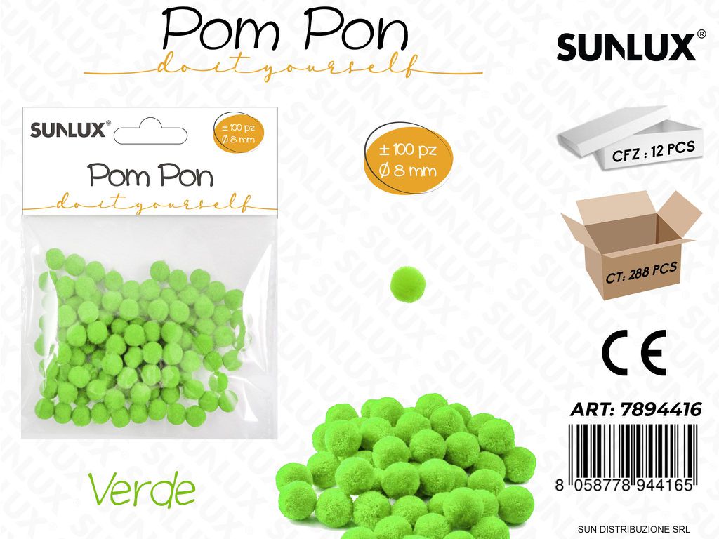 Pom Pon Verde D.8MM 100PCS