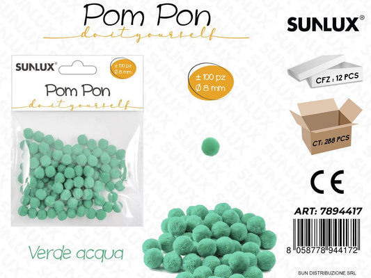 Pom Pon Verde Acqua D.8MM 100PCS
