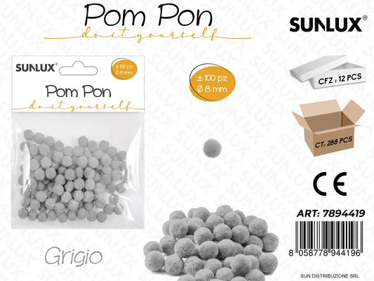 Pom Pon Grigio D.8MM 100PCS