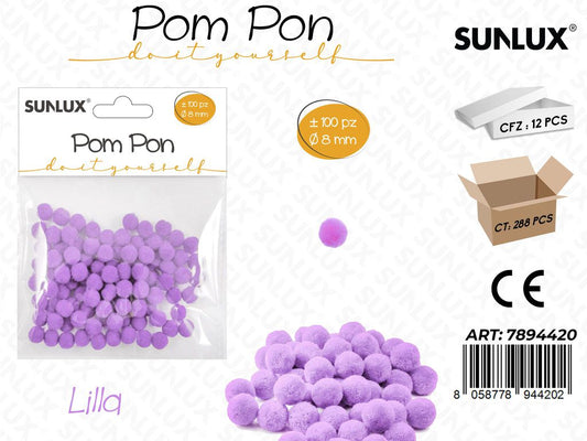 Pompon Diy 0.80CM 100PC Lilla