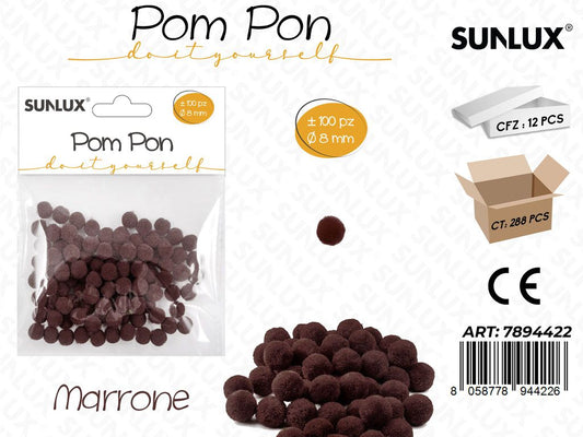 Pompon Diy 0.80CM 100PC Marrone
