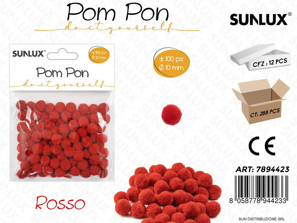 Pom Pon Rosso D.10MM 100PCS