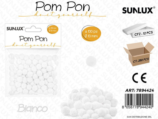 Pom Pon Bianco D.10MM 100PCS