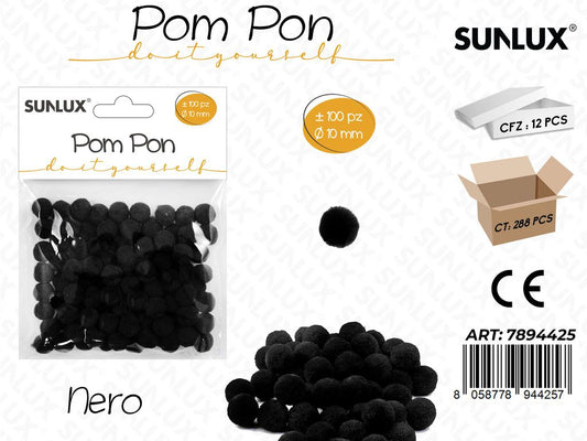 Pompon Diy 1.0CM 100PC Nero