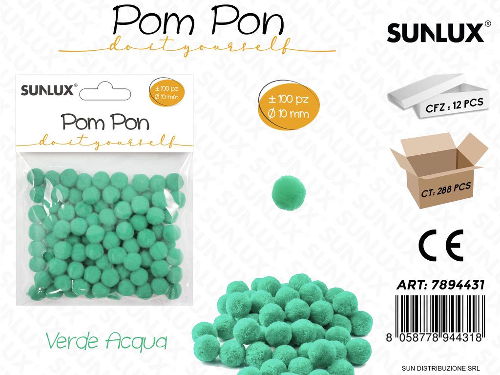 Pom Pon Verde Acqua D.10MM 100PCS