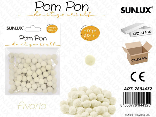 Pom Pon Avorio 100PCS D.10MM